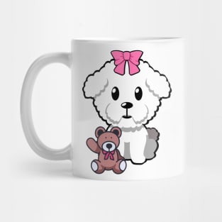 Funny Furry dog is holding a teddy bear Mug